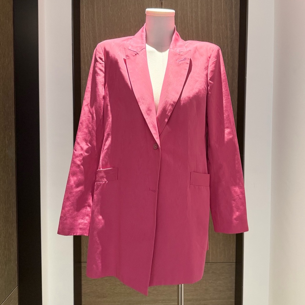 STAUD Oversized Hot Pink Single-Button Blazer